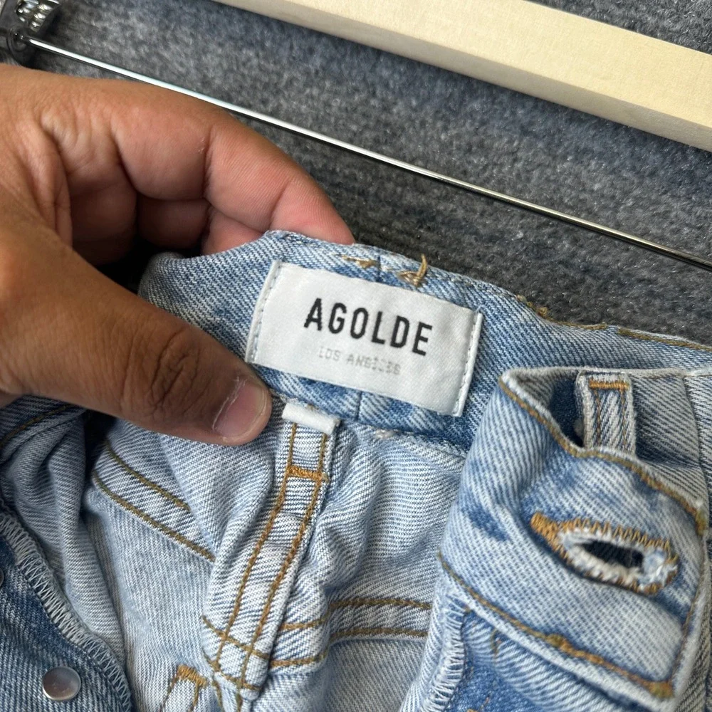 AGOLDE Fold Waistband Jean Womens 32 Blue Pleated Baggy Straight Leg Denim